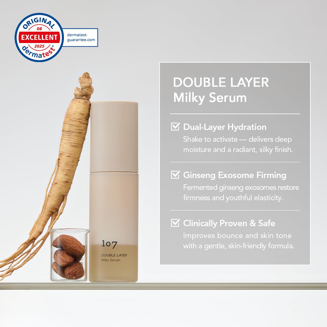107 Double Layer Milky Serum 50ml / 1.69 fl. oz, Ginseng Exosomes, 7-Year Aged Vinegar, 9-Type Hyaluronic Acid for Radaint, Supple skin